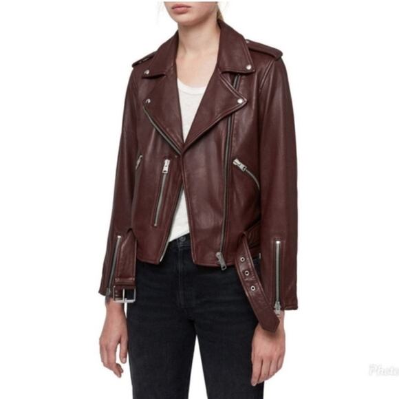 All saints Balfern Leather Jacket Deep Berry 2 - Picture 11 of 11